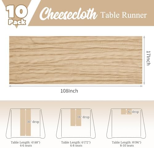 10 Pack Beige Table Runner 17 x 108inch Cheesecloth Table Runner
