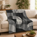 Grey Geometric Abstract Print Throw Blanket, Soft Lightweight Flannel