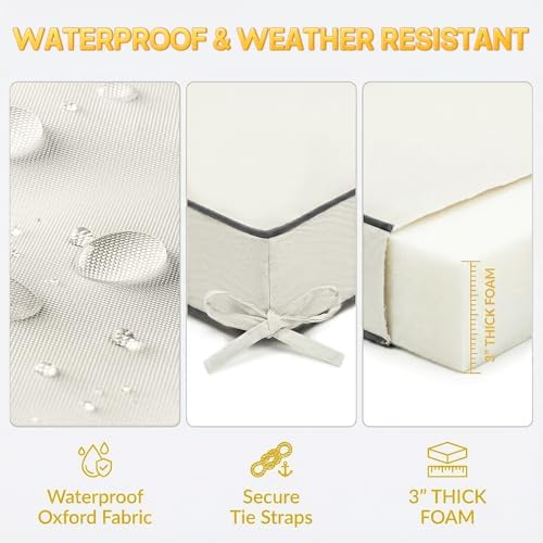 4 Pack Square Outdoor Seat Cushions (Cream, 19 INCH × 19 INCH)