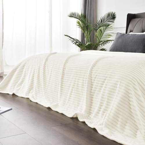 BEDELITE Ribbed Jacquard Cream Fleece Throw Blanket for Couch, 50x70