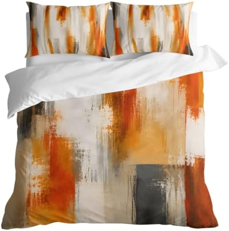 Orange Beige Gray Duvet Cover Set 3 Pieces with Zipper Closure