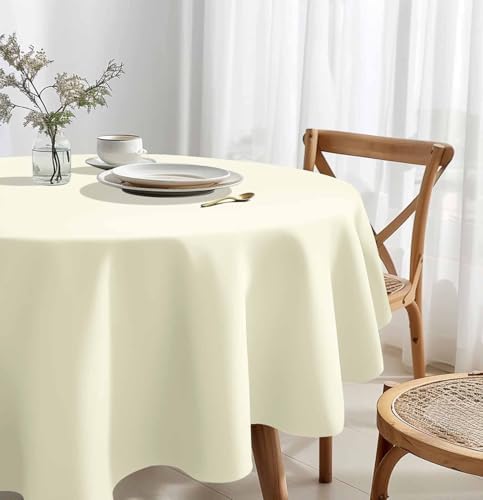 HEIPINIUYE 3 Pack Beige Round Tablecloth 84 Inch Round Plastic Table