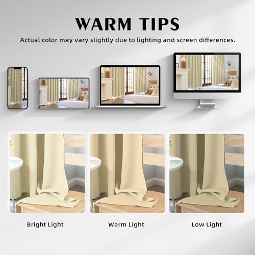 2-Panel Cream Room Darkening Curtains 84" Length for Bedroom