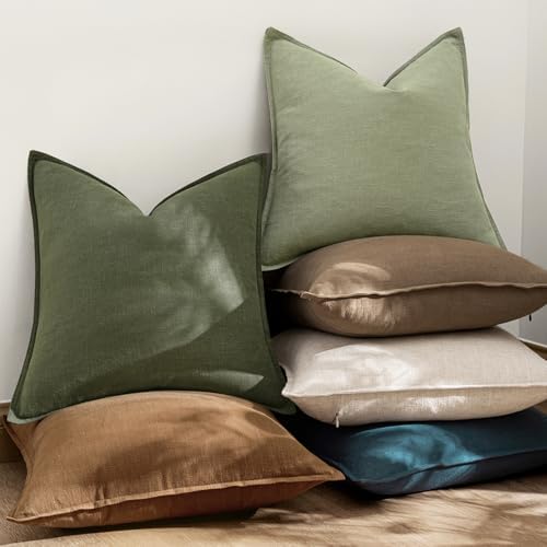 EMEMA Euro Decorative Linen Throw Pillow Covers 22x22 Inch Dark Olive