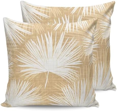 Throw Pillows 18x18 Set of 2, Beige Palm Leaves Coastal Waterproof