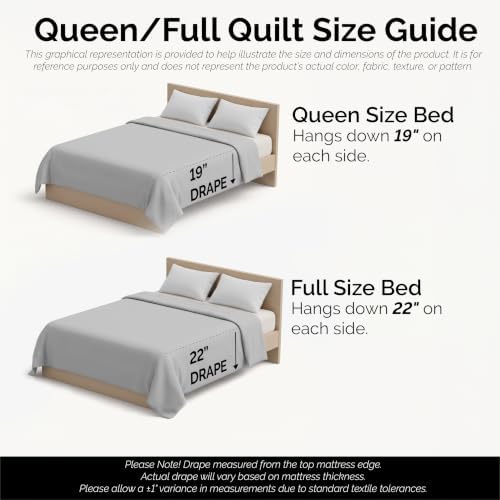 Oversized Queen Size Quilt Bedding Set w/ 2 Quilted Pillow Shams, Soft