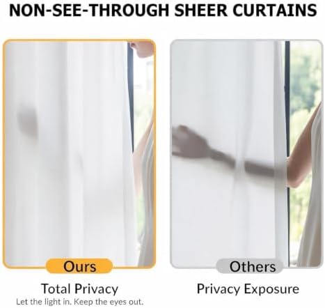 Non-See-Through White Privacy Sheer Curtains 108 Inch Long 2 Panels