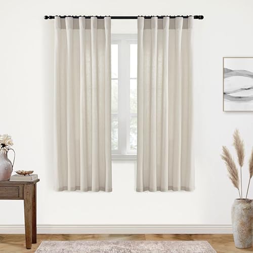 XTMYI Oatmeal Beige Back Tab/Hook Belt Linen Cotton Sheer Curtains