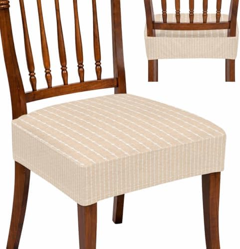 Seat Covers for Dining Room Chairs Set of 2, Beige Striped Washable