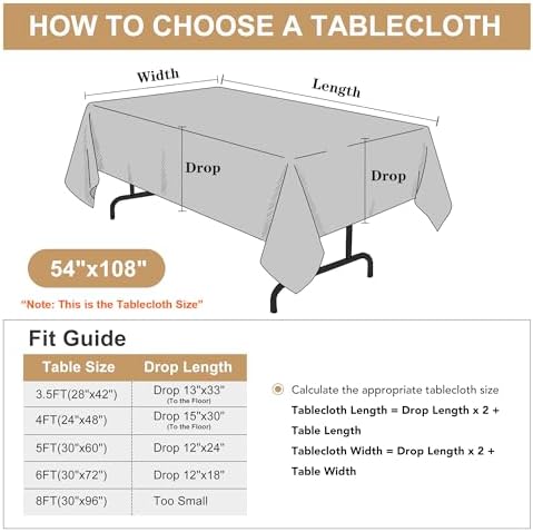 sancua Beige Tablecloths Rectangle, 6 Pack Table Cloth for 6 Foot