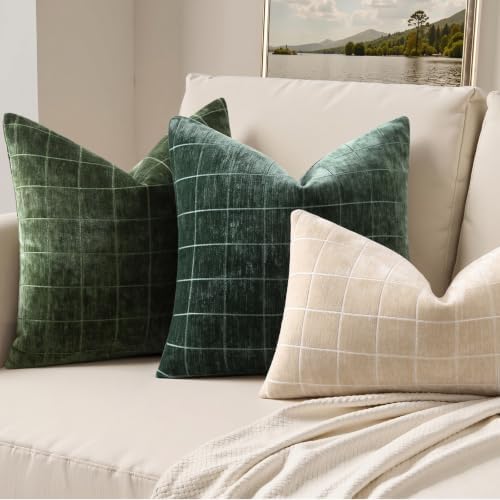 decorUhome Fall Plaid Olive Green Throw Pillow Covers 22x22 Set of 2