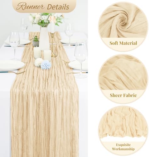 10 Pack Ivory Cheesecloth Table Runner 10FT Boho Romantic Gauze Table
