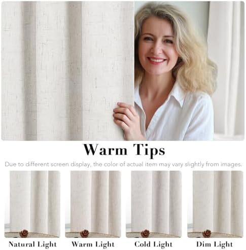 H.VERSAILTEX 100% Blackout Linen Curtains 108" L 2 Panels Ivory