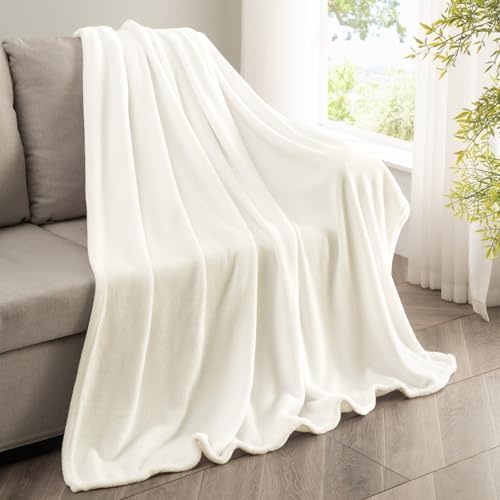 BEDELITE Fleece Blanket Soft Plush Throw for Couch Cream 50"x70"