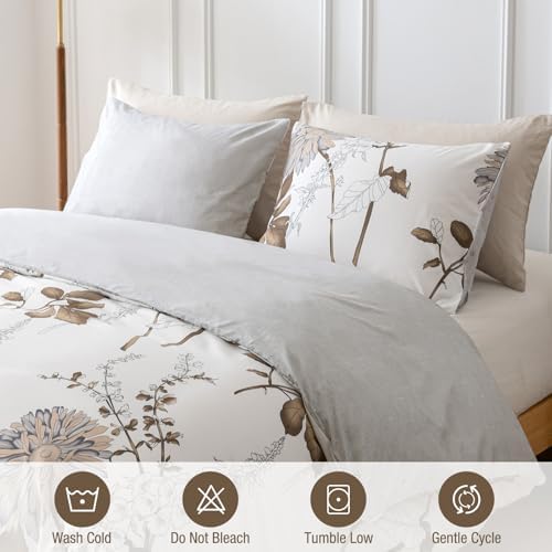 Lekesky Duvet Cover Queen Size, Reversible Dahlia Floral Duvet Cover