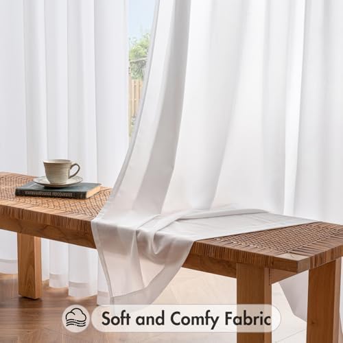 MIULEE White Privacy Sheer Curtains 2 Panels 42W x 96L