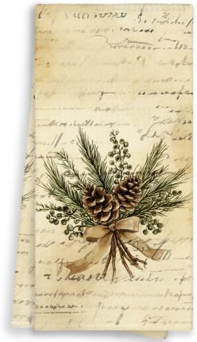 Vintage Christmas Country Juniper Branch Kitchen Towels, Floral