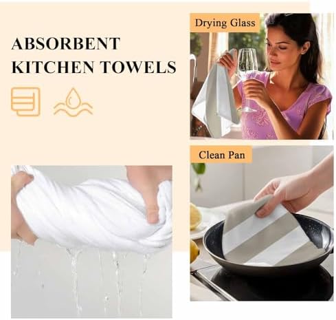 Beige and Kitchen Towels Set of 3 White Stripe Decorative Dish Towels