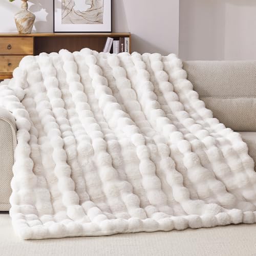 Anysay Faux Fur Throw Blanket,1000GSM Fluffy Soft Bubble Blanket