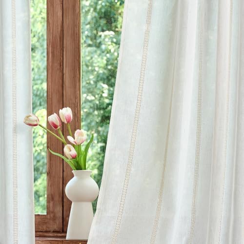 Off White Linen Semi Sheer Curtains 63 Inch Long Bedroom Home Office