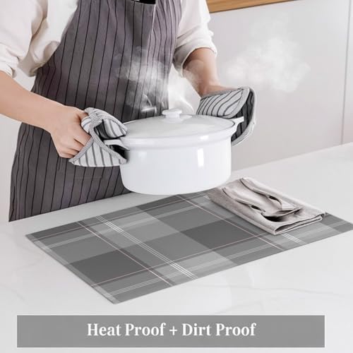 Grey Buffalo Plaid Placemats Set of 8, Cotton Linen Fabric Place Mats