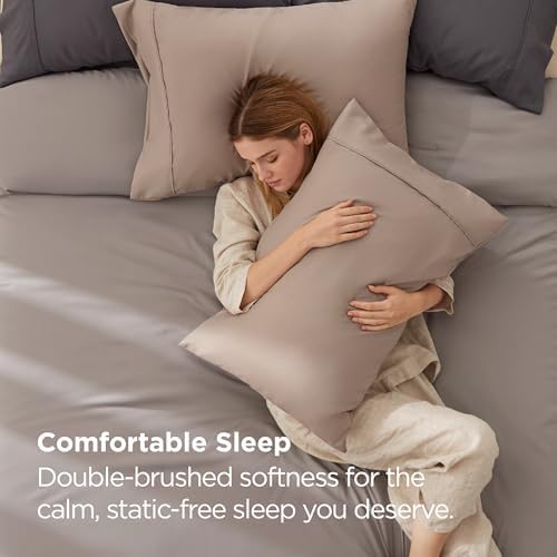 Bedsure King Size Pillow Cases Set of 2 - Khaki Brushed Microfiber