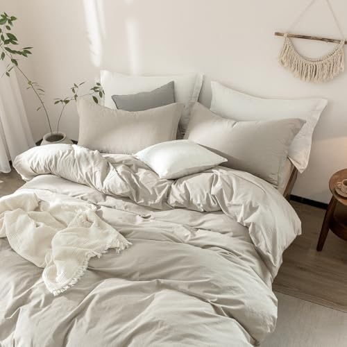 3Pcs Light Gray Super King Plus Duvet Cover Set Washed Cotton