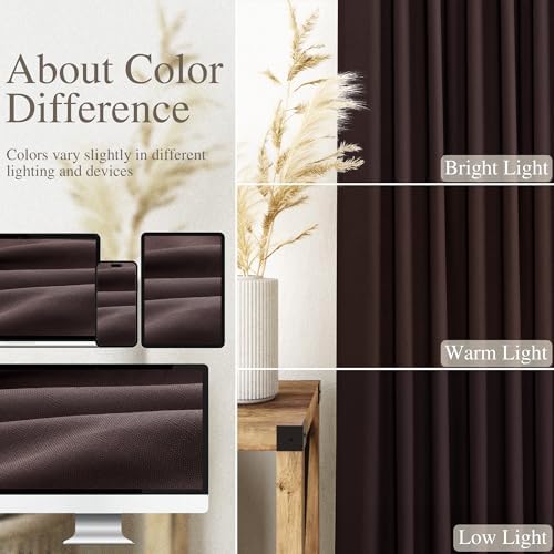 Linen Curtains Semi Sheer Coffee Brown 96 Inches Long 2 Panels Set for