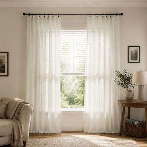KOUFALL 108 Inch Curtains,Light Filtering Linen Semi Sheer Curtains