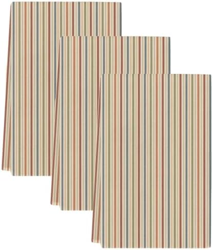 Vintage Beige Stripes Kitchen Towels Set of 3, Water Absorbent Dish