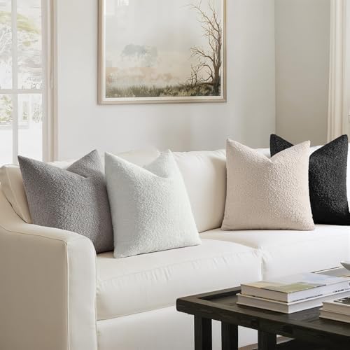 MIULEE Decorative Boucle Throw Pillow Covers 18x18 Black White Set of