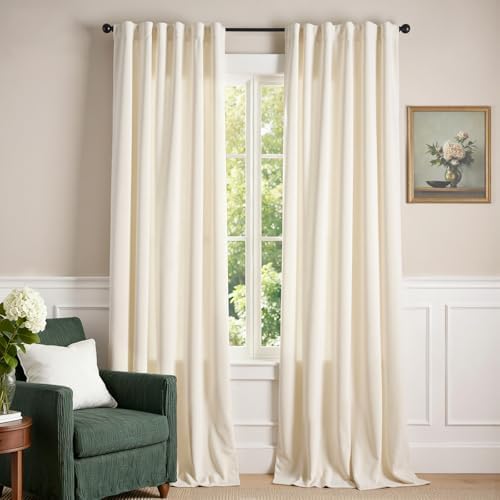 Lazzzy Ivory Velvet Extra Long Curtains 120 Inch Length Drapes for
