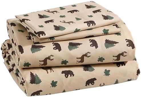Cozy Cabin 4-Piece Full Microfiber Sheet Set, Brown Tan Green