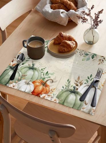 Placemats Set of 8, Sage Green Pumpkin Woven Placemat, Linen Place