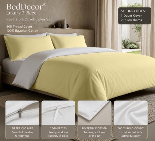 BedDecor Luxury 3 Piece Reversible Duvet Cover Set with Zipper &