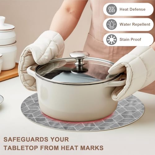 Neutral Geometric Faux Leather Placemats Set of 6, 15in, Waterproof