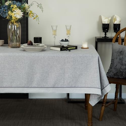 GLORY SEASON Houndstooth Bordered Tablecloth Linen Style Rustic