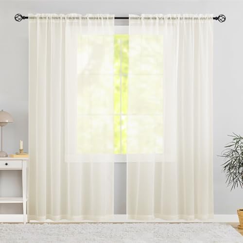 Semi Voile Sheer Curtains 108 Inches Long 2 Panels Rod Pocket Window