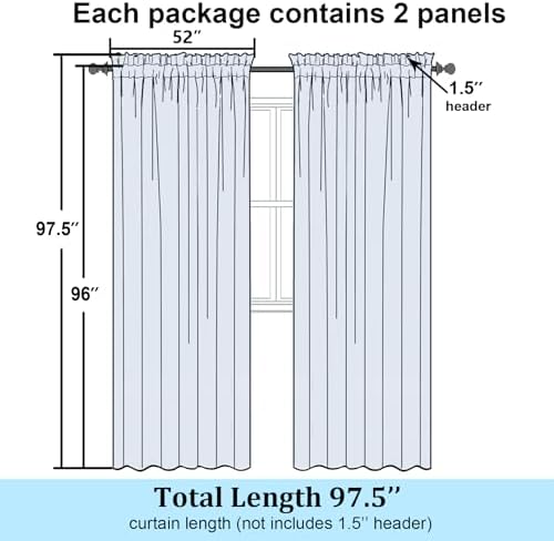 Simplebrand Semi Sheer Ivory Curtains 96 Inches Long 2 Panels, Light