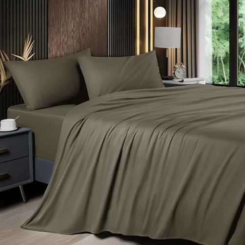 Shilucheng 4 Piece King Sheet Sets, Cooling Sheets, Taupe
