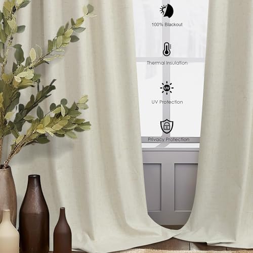 DANCURTON Flax Linen Curtains for Living Room 2 Panels Set 104 Inches