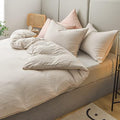 Beige Queen Bedding Set Chic Pom Pom Duvet Cover Sets Khaki Pompom