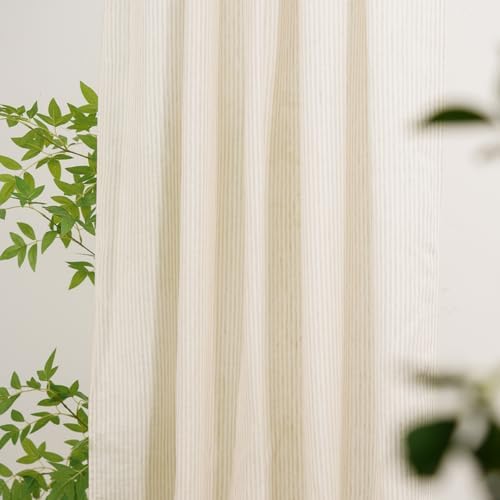 100% Pure Linen Rod Pocket with Pinstripe Curtains, 52 x 84 Inch