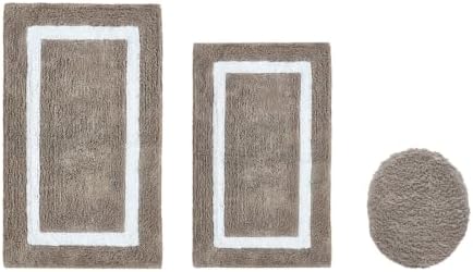 Cotton Tufted Beige White Bathroom Rugs Sets 3 Piece
