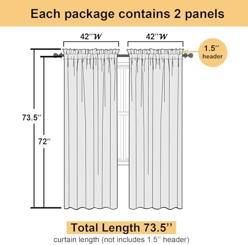 Lecloud Chocolate Sheer Curtains 72 Inches Long 2 Panels, Rod Pocket
