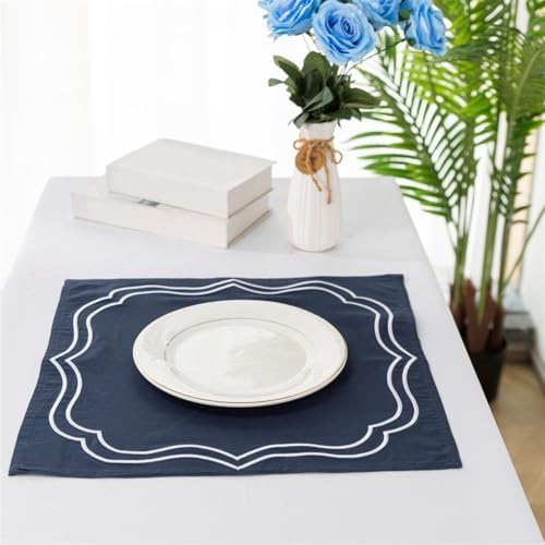 Lifup Cotton Linen Placemats Set of 8, Flower Embroidery Heat