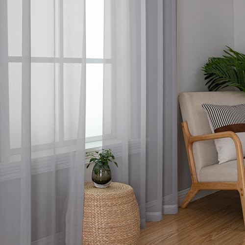 OWENIE Light Grey Sheer Curtains 84 inches Long 2 Panels Set for