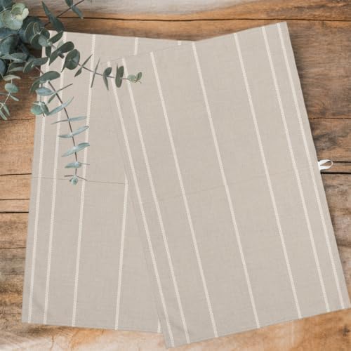 Beige Striped Kitchen Towels Set of 3, Water Absorbent Dish Towel
