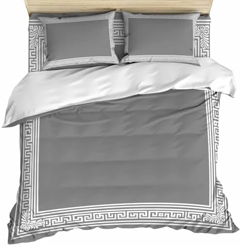 Grey Geometric Duvet Cover Set, Bohemia Tribal Farm Tribal Patterned