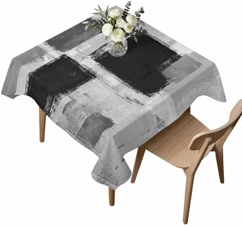 Black Gray Tablecloth Rectangle 60 x 60 Inch, Abstract Neutral